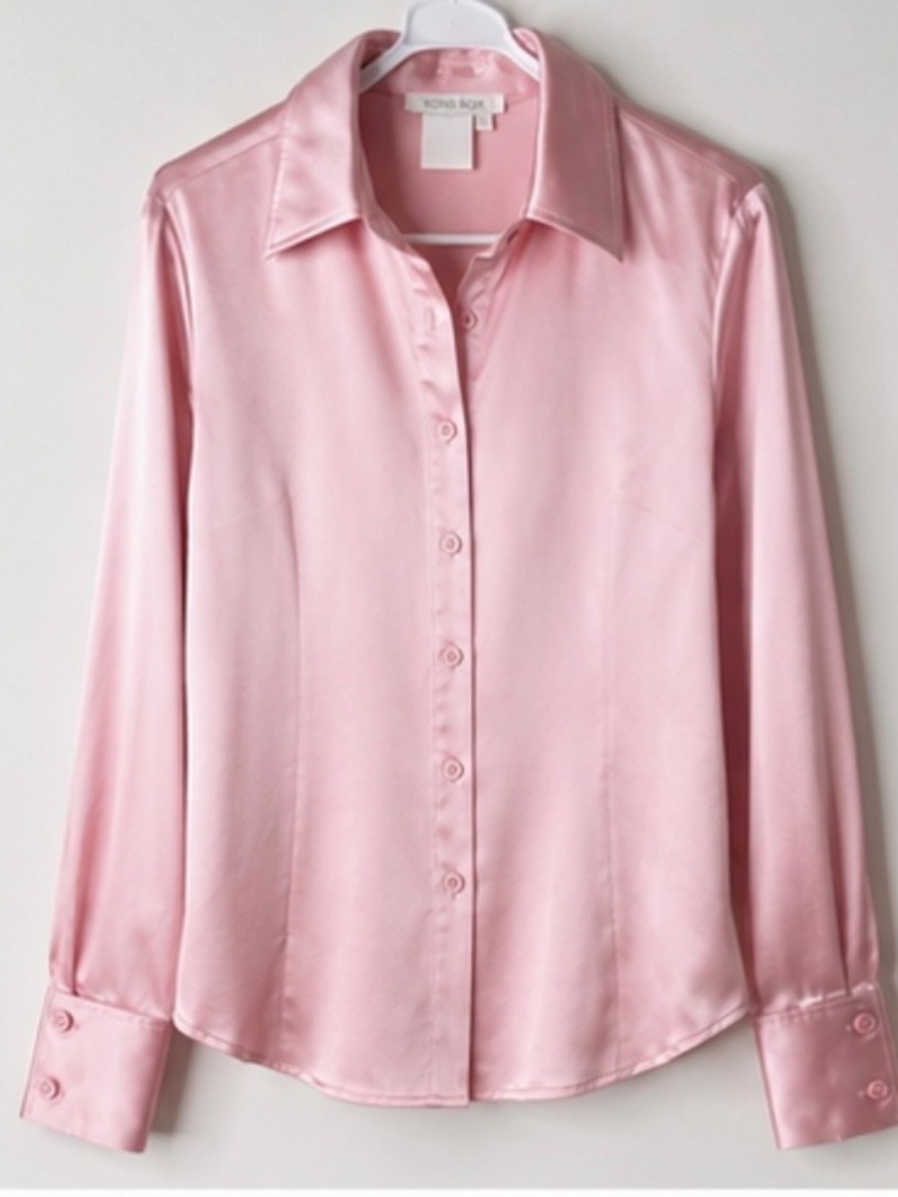 Votre Nom Pink 95% Silk Stretch Button Front Blouse Size L